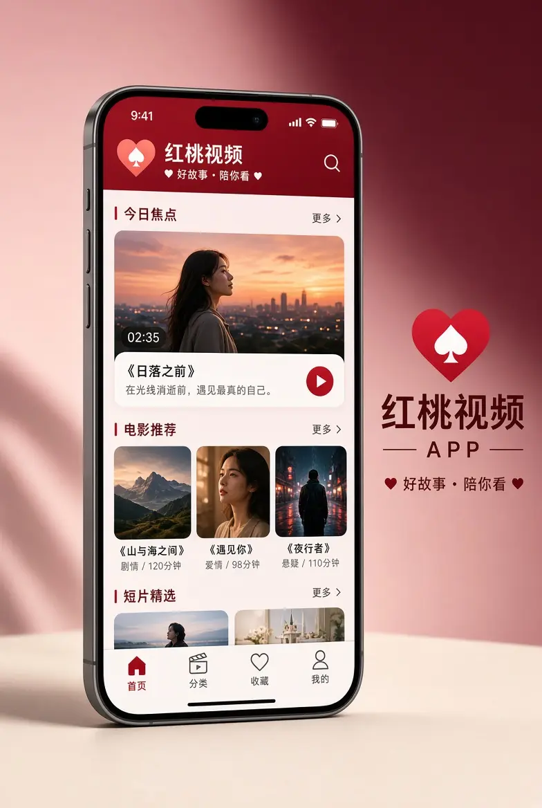 红桃视频APP界面示意